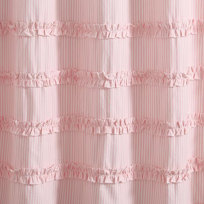 Lush Decor Vintage Stripe Yarn Dyed Cotton Shower Curtain, 72" x 72", Pink