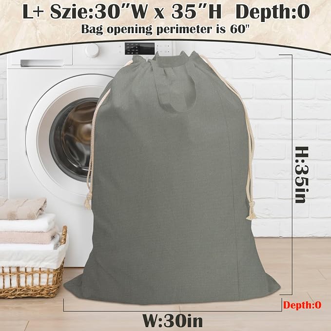 Cotton Canvas Laundry Bag 30"Wx 35"H with Handles Drawstring, CottonGray | Thick Large Heavy Duty Washable Dirty Clothes Sack for Camp, College Dorm, Laundromat, Home Storage, 1Pack