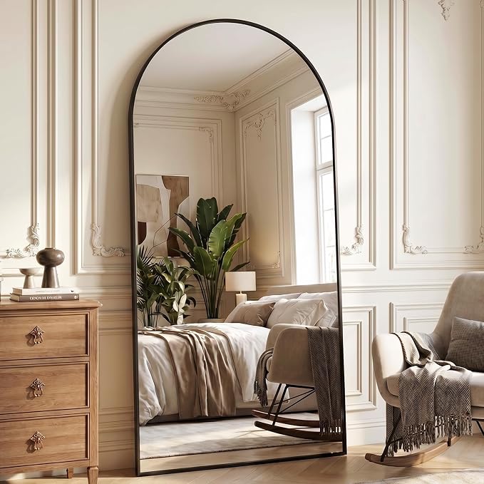 Full Length Mirror, 78" x 38" Arched Full Body Mirror Large Standing Floor Mirrors, Mirrors for Bedroom, Bathroom, Living Room Standing or Wall Leaning, Black