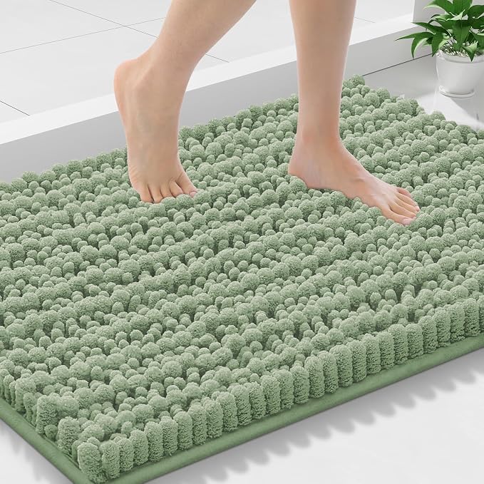 Smiry Bathroom Rugs 30X18, Extra Soft Rubber Backing Chenille Bath Mats | Sage Green Machine Washable Non Slip Quick Dry Bath Mats for Bathroom Floor, Tub, Shower, Home Decor Accessories