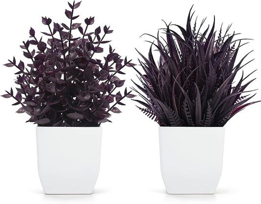 Der Rose 2 Pack Plum Small Fake Plants for Halloween Gothic Home Decor | Purple artificial plants for bathroom shelf office desk decor, good for halloween and fall decor, easy maintenance
