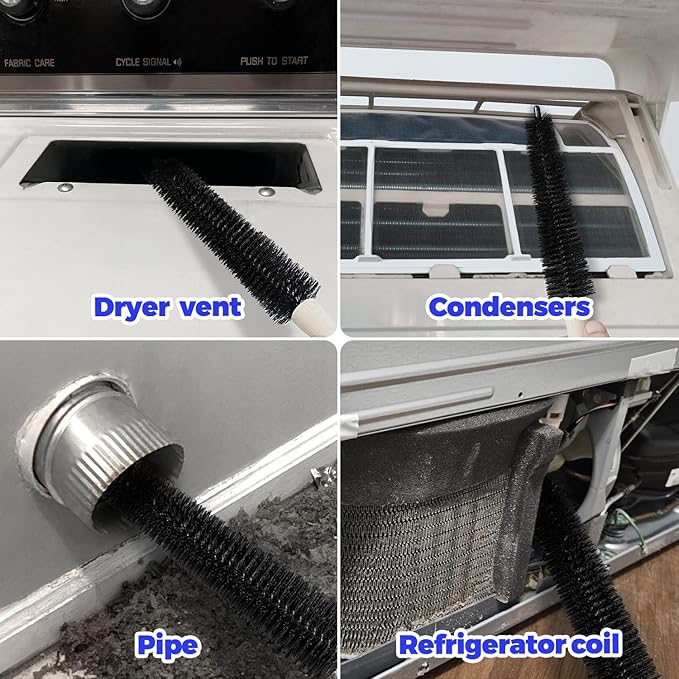 Holikme Dryer Vent Cleaner Kit 3 Pack – Crevice & 2 Lint Brushes | Flexible Nylon Bristles & Bendable Shaft Adapt to Tight Corners – Also Cleans Fridge Coils, Radiator Fins & AC Vents.