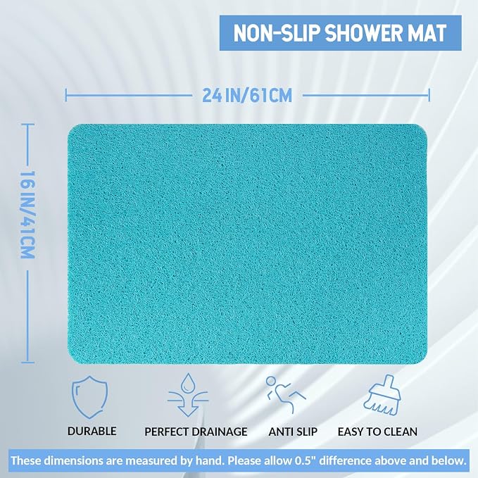 Hargiis Non-Slip Bathtub Mat, 2 Pack Anti Slip Shower Mat, Fast Drying Bathtub Mats, Foot Scrubber Mat, Anti Slip Mat for Tub, Floor, Bathroom, Kitchen, Home, Hotel (Turquoise Blue 24"×16"+24"×16")