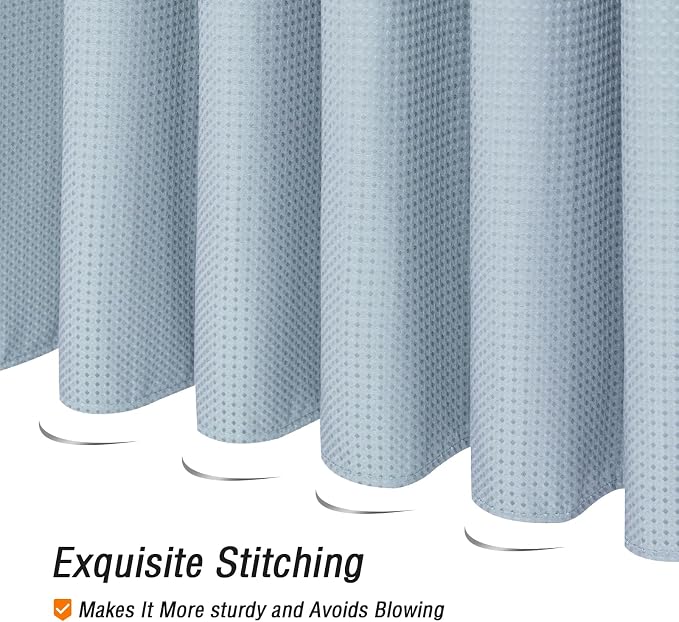 Extra Long Fog Blue Fabric Shower Curtain, 72 x 84 | Tall Cloth-Textured Shower Curtain for Bathroom, Water Repellent, Machine Washable
