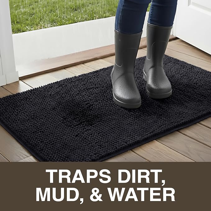 Neater Home Plush Bathroom Rugs 30x20 Thick Chenille Quick Dry Microfiber Absorbent Bath Mat, Soft Bath Rugs, Machine Washable Bathroom Floor Mat for Tub Shower Sink, Home Decor Accessories, Black