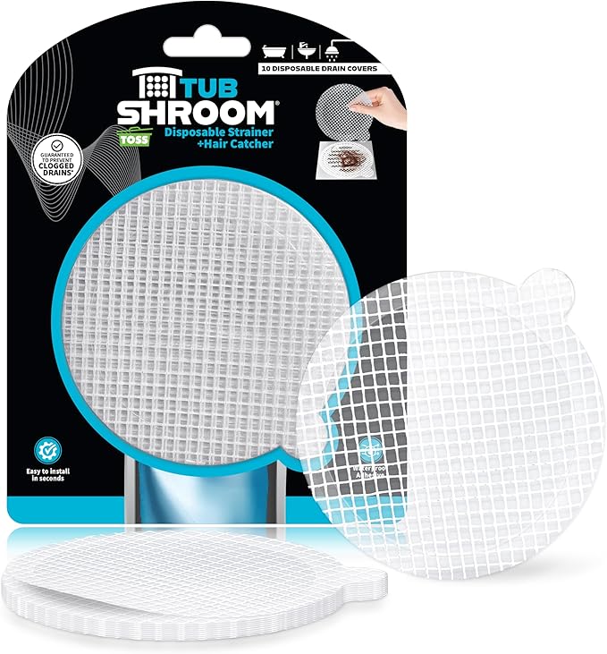 TubShroom 10 Pack Disposable Drain Cover - Hair Catcher Mesh Sticker Strainers for Shower Bathtub and Bathroom - Hair Catcher Sticker Drain Protector - 2 Month Supply
