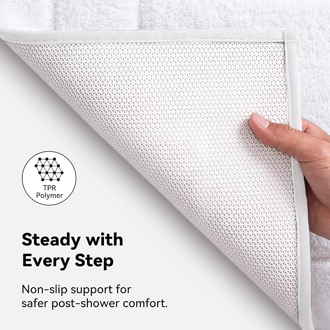 GRANNY SAYS White Bathroom Rug 16" x 24", Non-Slip Microfiber Bath Mat | Ultra-soft, with durable TPR backing for reliable grip, fast water absorption, machine washable for small bathroom spaces