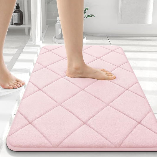 OLANLY Memory Foam Bath Mat 36x24, Ultra Soft and Absorbent Bathroom Rugs | Pink, Quick Dry, Machine Washable Shower Bath Rugs, Comfortable Bath Carpet for Bathroom Floor, Tub and Shower