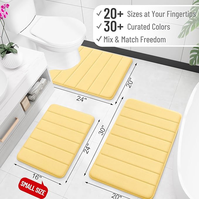 OLANLY Memory Foam Large Bath Mat 70x46, Super Soft Absorbent Bathroom Rugs | Yellow, Quick Dry Bath Rug, Machine Washable Shower Floor Mats, Bathmat Carpet for Bathroom Floor, Tub and Shower