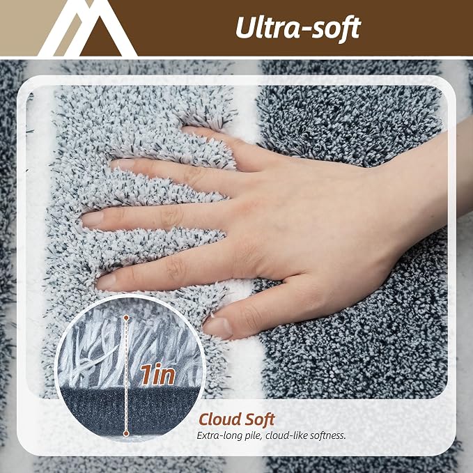 COSY HOMEER Bathroom Rugs 30x20, Ultra Soft Absorbent Bath Mat | Non-Slip TPR Backing Stays in Place, Machine Washable Bath Rug Shaggy Rug for Bathroom Floor, Dark Blue & White