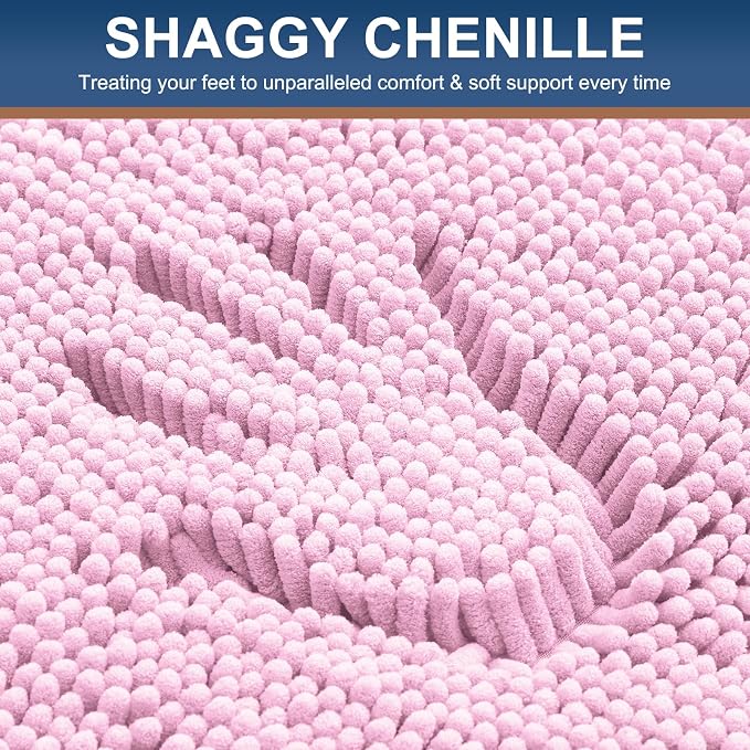 Smiry Bathroom Rugs 47X20, Luxury Chenille Extra Soft Absorbent Bath Mat | Pink, Machine Washable Non-Slip Plush Bath Mats for Bathroom, Tub, Shower, and Floor, Home Décor