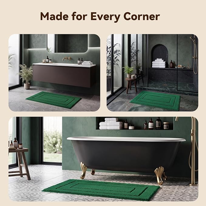 GRANNY SAYS Green Bathroom Rug 20" x 32", Non-Slip Microfiber Bath Mat | Ultra-soft, durable TPR backing for reliable grip, fast water absorption, machine washable for Vanity, Shower, Tub