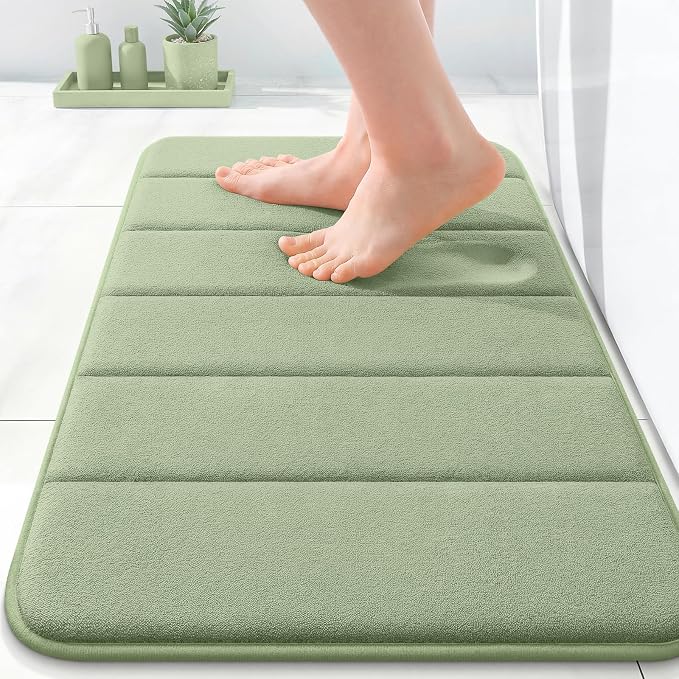 OLANLY Memory Foam Bath Mat 24x16, Super Soft and Absorbent Bathroom Rugs | Sage Green, Quick Dry Bath Rug, Machine Washable Shower Floor Mats, Bathmat Carpet for Bathroom Floor, Tub and Shower