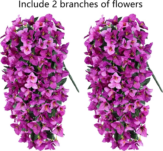 Faux Bougainvillea Artificial Flowers Plants for Outdoors Outside Decoration, 2pcs Realistic Fake Flowers UV Resistant Silk Long Trailing Vines for Front Door Planter Patio Balcony Yard Garden, Mix