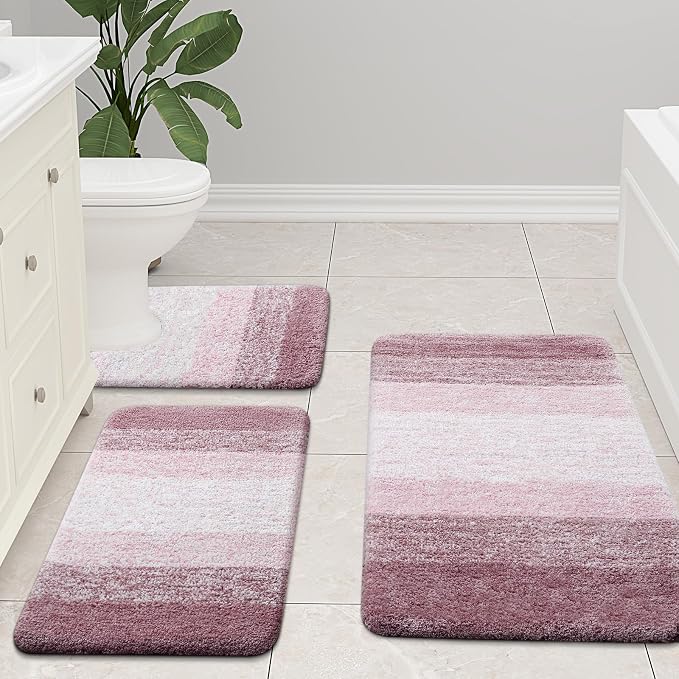 Arotive Microfiber Bathroom Rugs, Shaggy Soft Absorbent Bath Rug, 24x16 | Mauve, Rubber Backing Thick Plush Machine Washable Dry Bath Mats for Bathroom, Tub and Shower, Rectangular