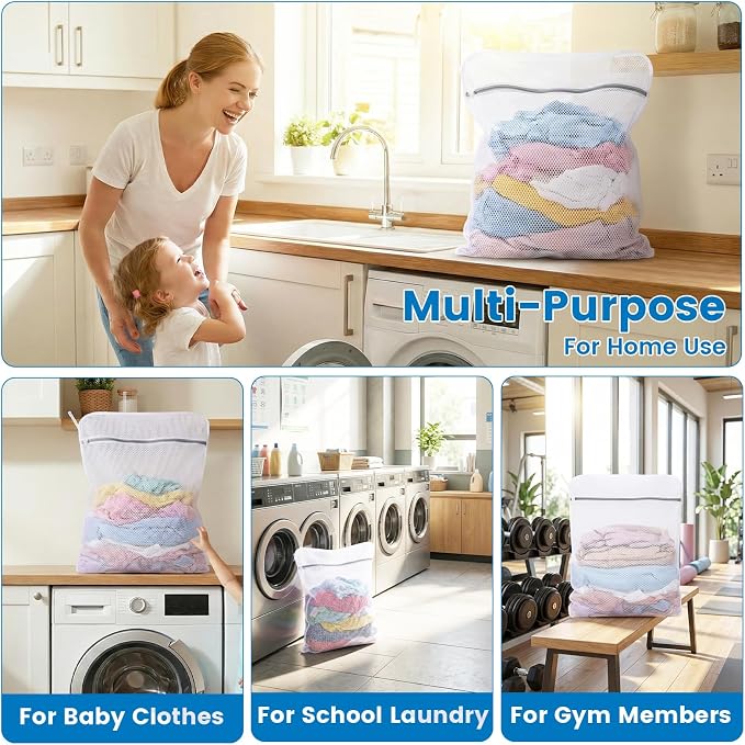 2 Pack X-Large Mesh Laundry Bags for Delicates, 20 x 24 Inches | 120gsm Honeycomb Mesh, Protect Delicates, Sturdy Zipper, Reusable, Washer & Dryer Safe, For College, Dorm, Home and Travel