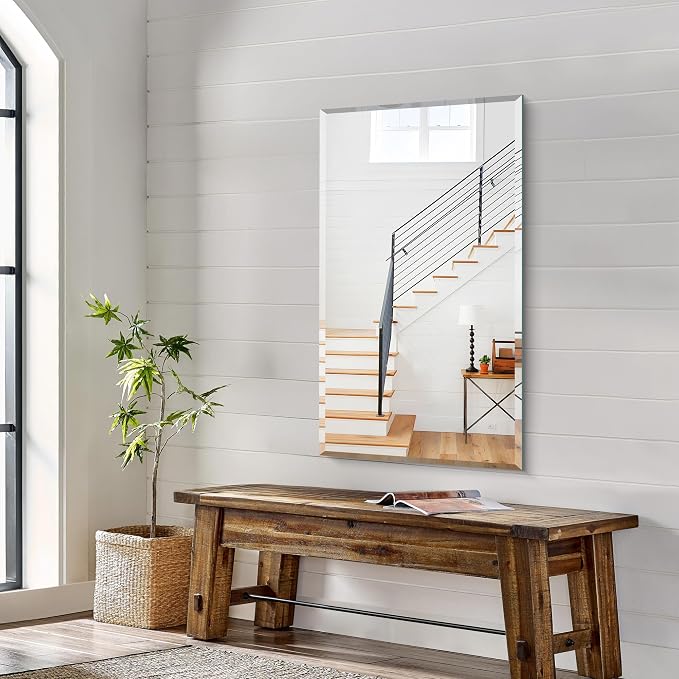 KOCUUY Beveled Mirror, 24x40 Inch Frameless Bathroom Mirror for Over Sink, Upgraded Shatterproof Beveled Unframed Design Mirror for Bathroom, Bedroom, Hang Horizontal/Vertical