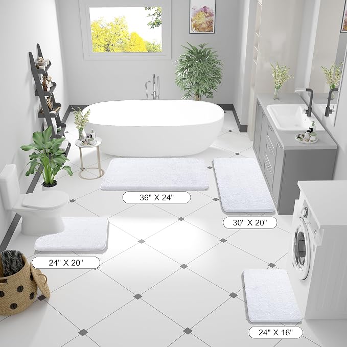 OLANLY Bathroom Rugs 36x24, Extra Soft Absorbent Chenille Bath Rugs | White, Quick-Drying Rubber Backing, Machine Washable Bath Mat for Bathroom Floor, Tub and Shower, Home Decor Accessories