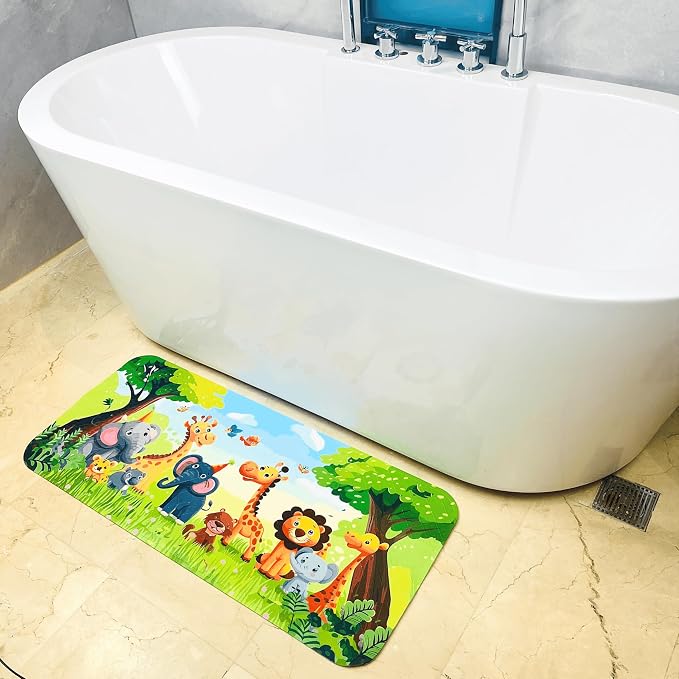 Bath Mats for Tub Kids,Baby Toddler - Large Cartoon Non-Slip Bathroom Bathtub Anti-Slip Shower Mats for Floor 35x15,Machine Washable XL Size Bathroom Mats (Jungle Friends)