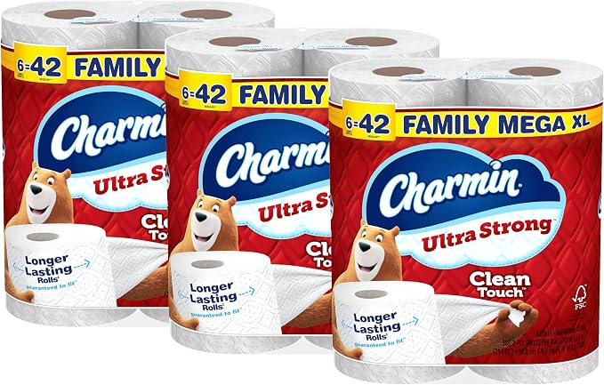 Charmin Ultra Strong Clean Touch Toilet Paper, 18 Family Mega XL Rolls = 126 Regular Rolls
