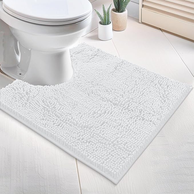 LuxUrux White Bath Mat-Extra-Soft Bath Shower Bathroom Rug,1'' Chenille Microfiber Material, Super Absorbent Shaggy Bath Rug. Machine Wash & Dry (20 x 20 inch, White)