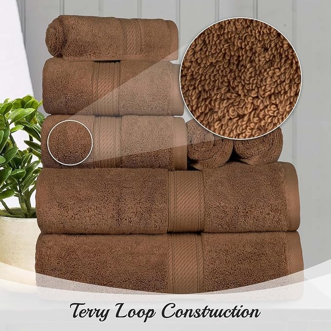 Superior Egyptian Cotton 800 GSM Plush & Absorbent, 9 Piece Set, Chocolate | Quick Dry, Soft Luxury Towel Set, Bath Essentials, Guest Bath, Spa, 3 Bath, 3 Hand, 3 Face Towel, Madeline Towels