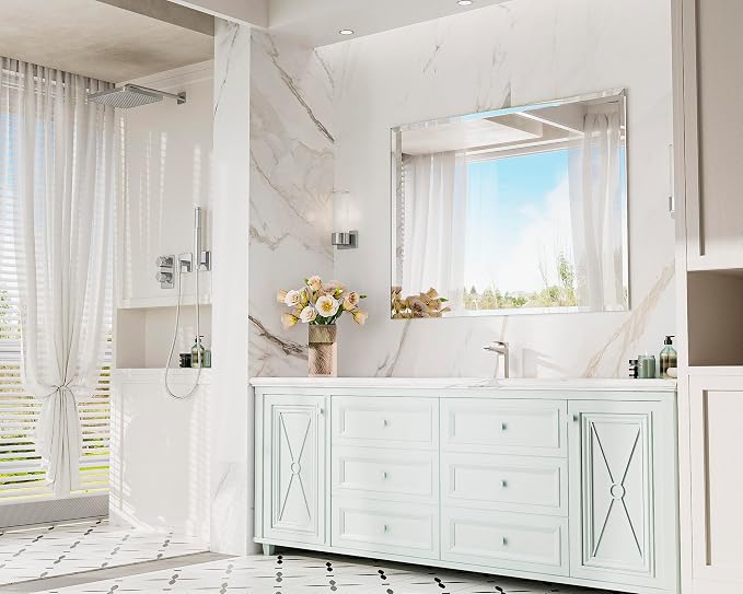Keonjinn 48 x 36 Inch Beveled Bathroom Mirror with No Frame, Tempered Glass | Rectangle Mirrors for Over Sink, Wall Mirror Shatterproof, Modern Decorative for Living Room, Bedroom, Horizontal/Vertical