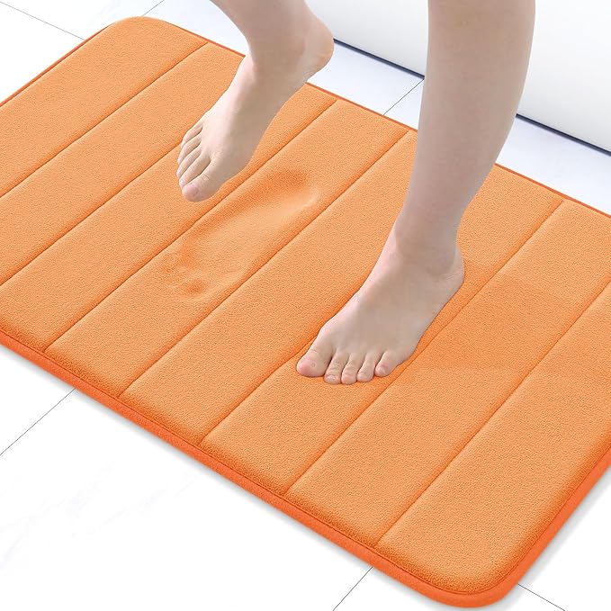 Buganda Memory Foam Bath Mat 24 x 16, Ultra Soft Absorbent Bathroom Rugs | Orange, Machine Washable Quick Dry Bath Mats for Bathroom Floor, Shower and Tub, Home Decor Accessories