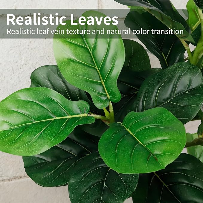 7FT Artificial Fiddle Leaf Fig Tree with White Planter & Fake Moss, Realistic Faux Ficus Lyrata Floor Plant for Indoor Home Office Decor, Housewarming Gift