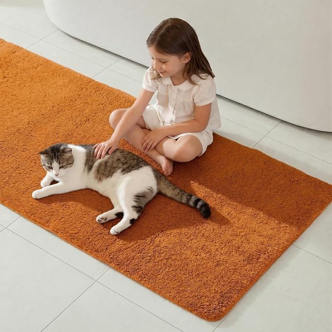 TYUU Bathroom Runner Rug, Ultra Soft Long Bath Mat Machine Washable Super Absorbent Quick Dry Bathroom Runner Rugs 24 x 60 Non Slip, Orange 24" x 60"