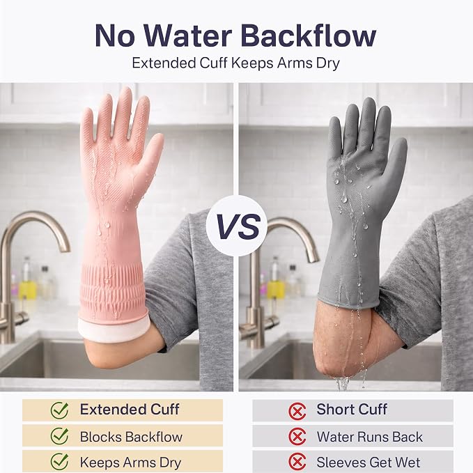Rubber Dishwashing Gloves, Reusable Cleaning Dish Gloves for Kitchen, Long Cuff for Washing Dishes