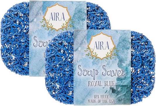 Aira Soap Saver - Shower & Bath Soap Holder & Dish - BPA Free, Two Pack, Royal Blue