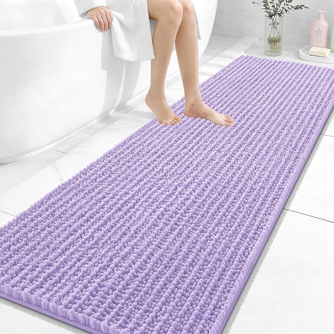 OLANLY Bathroom Runner Rugs 70x24, Thick Soft Absorbent Chenille Bath Rugs | Lavender, Quick-Drying Rubber Backing, Long Shaggy Bath Mat, Washable for Floor, Tub and Shower, Home Decor Accessories
