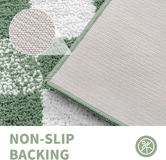 CozeCube Sage Green Checkered Bath Mat 32"x20" Non Slip Washable Rug | For Bathroom Non Slip, Fluffy Absorbent Microfiber Bath Mats Machine Wash, Stylish Cute Aesthetic Bathroom Rugs