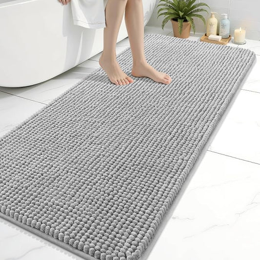 Arotive Chenille Bathroom Rugs 60x24, Soft Absorbent Bath Mat, Light Grey | Rubber Backing, Machine Washable Dry Bath Mats for Bathroom Floor, Tub and Shower, Home Decor Accessories