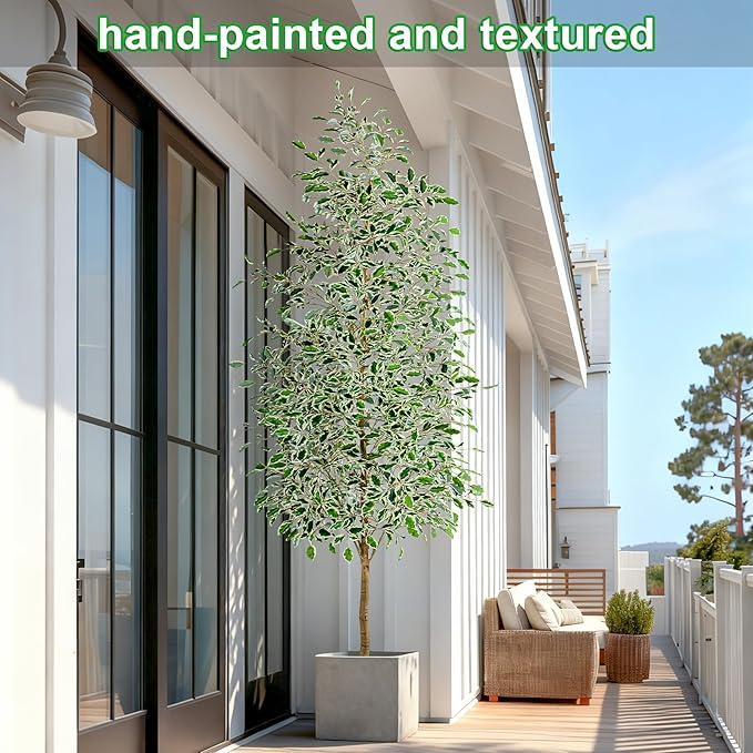 Bailikang 8FT Artificial Ficus Trees Indoor Faux Trees Indoor Fake Floor Plants Tall Artificial Tree with White Pot Faux Tree Fake Indoor Tree Silk Plants Artificial Trees for Home Decor Indoor