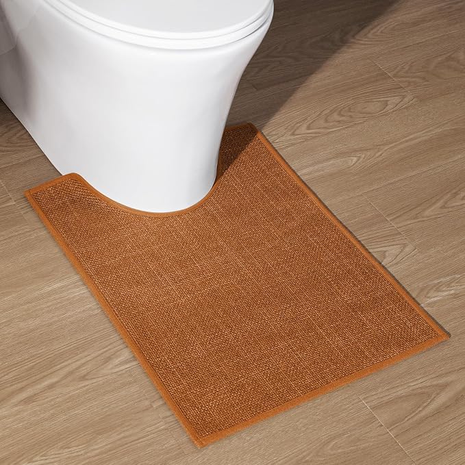 Bathroom Rugs Mat U-Shaped 24x17, Ultra ThinNon Slip Bath Mat Small Quick Dry Absorbent Bath Matfor Bathroom Floor, (Orange, U-24"x17")
