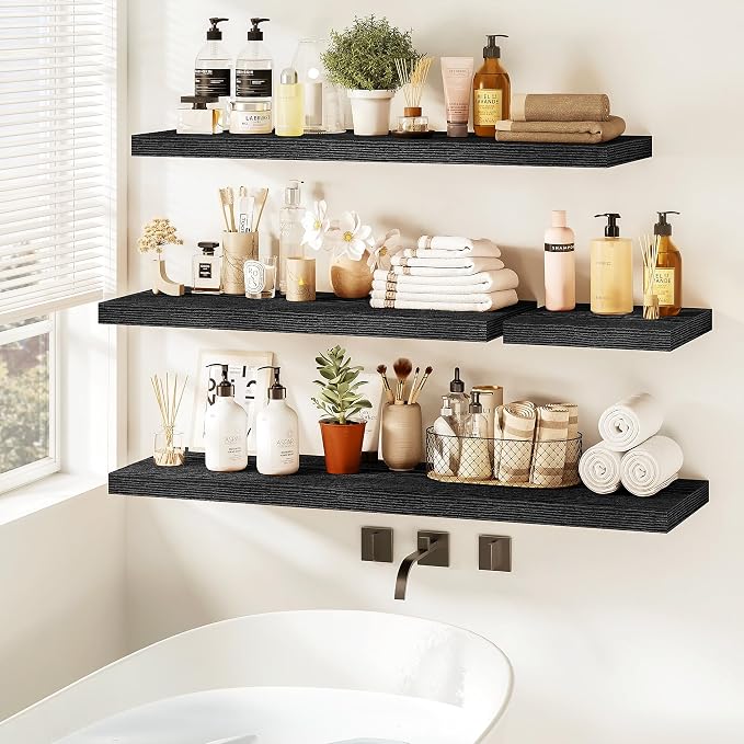 Vivelove Floating Shelves 9 inch Deep 40”Long Set of 2, Black | Easy Install With Hardware, 1.5" Thick, Invisible Brackets, Wall Mounted, No Sagging, For Any Room