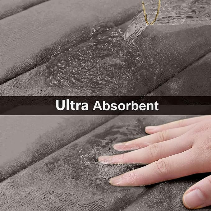Buganda Memory Foam Bath Mat 34 x 20, Ultra Soft Absorbent Bathroom Rugs | Taupe, Machine Washable Quick Dry Bath Mats for Bathroom Floor, Shower and Tub, Home Decor Accessories