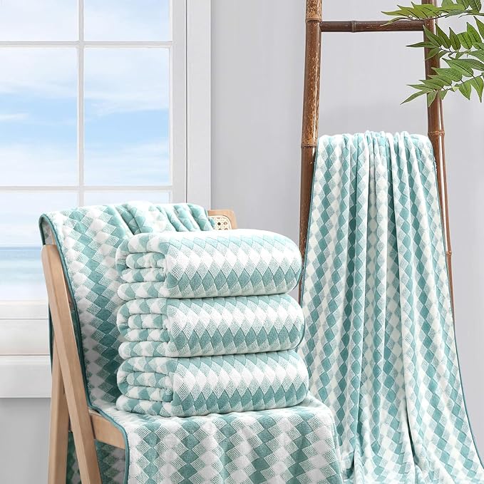 4 Piece Bath Towel Set Oversized Bath Sheet 35"x70" Bathroom Towel Extra Large Towel Set Soft Highly Absorbent & Quick Dry Premium Bath Sheet for Bathroom 600GSM Shower Towel Spa Gym Hotel,Aqua