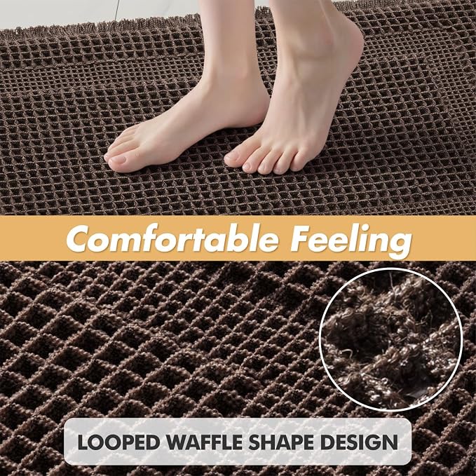 MIULEE Set of 2 Waffle Bathroom Rugs Chocolate Boho Bath Mat 17x24 in | Looped Design, Super Absorbent, Non Slip, Washable, Ultra Soft, Rubber Backed, Bathroom Mats for Floor Tub Shower