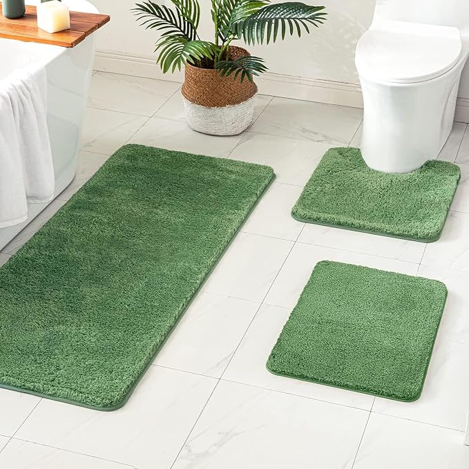 MIULEE Moss Green Bathroom Runner Rugs Soft Microfiber Bath Mat 24x60 Inch | Absorbent, Non Slip, Quick Dry, Fluffy Bath Rugs for Bathroom Floor Tub Showers, Machine Washable