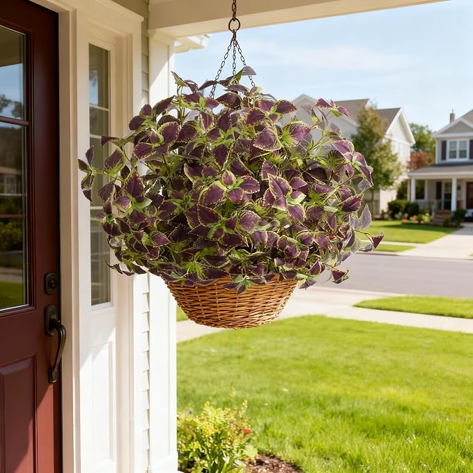 florisso Artificial Greenery Plants Outdoor, 5 Pcs Faux Coleus Plants UV Resistant Silk Plants with Stems, Fake Plants for Outside Garden Patio Hanging Planter Pathway Front Porch Decoration(Brown)