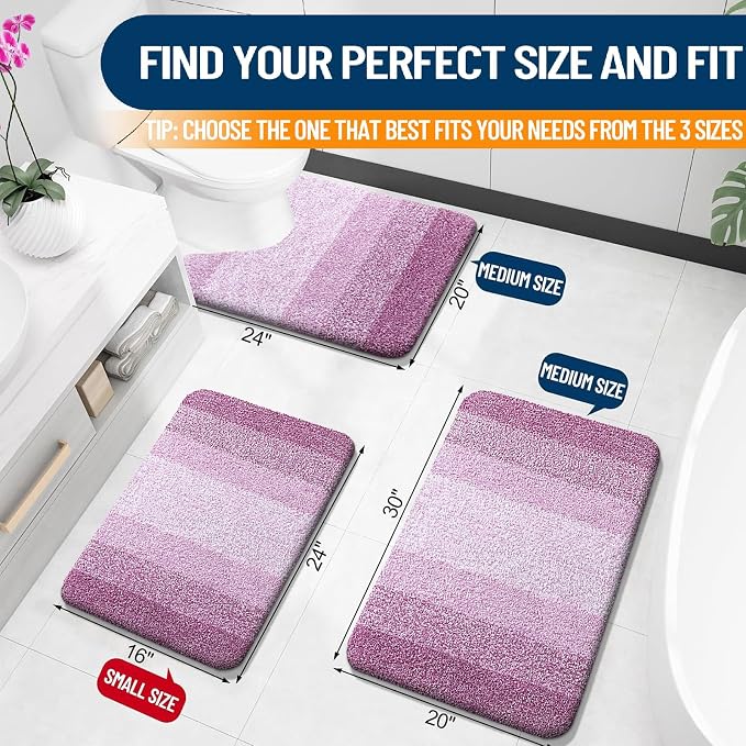 OLANLY Large Bathroom Rugs 50x30, Extra Soft Absorbent Microfiber Bath Rugs | Pinkish-Purple, Non-Slip Quick-Drying Rubber Backing, Washable Bath Mat for Floor, Tub and Shower, Home Decor Accessories