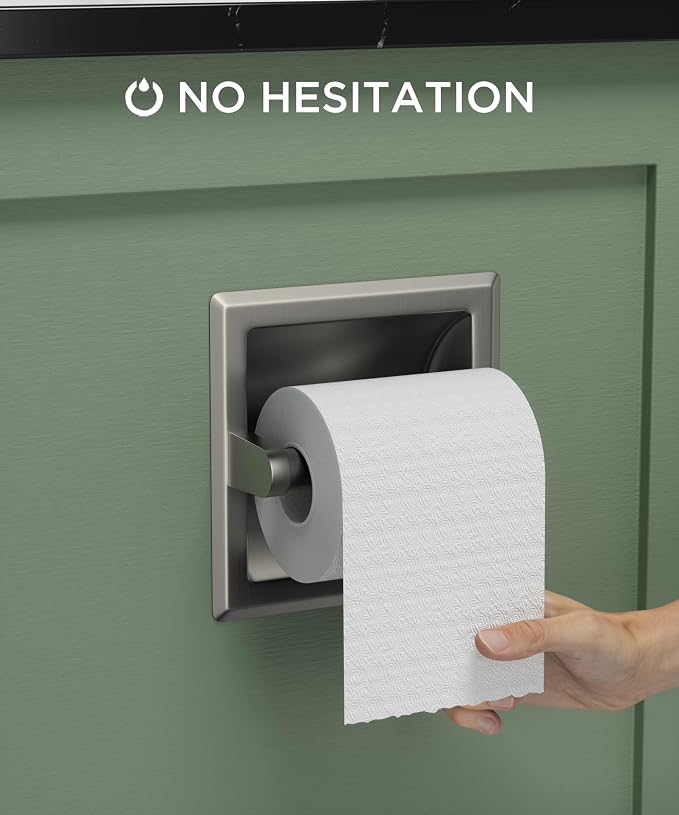 FORIOUS Recessed Toilet Paper Holder for Mega Rolls, Brushed Nickel | Stainless Steel Tissue Roll Holder Wall Mount for Bathroom Space-Saving Design, in Wall Toilet Paper Dispenser Insert