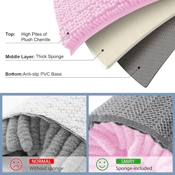 Smiry Bathroom Rugs 36X24, Luxury Chenille Extra Soft Absorbent Bath Mat | Pink, Machine Washable Non-Slip Plush Bath Mats for Bathroom, Tub, Shower, and Floor, Home Décor
