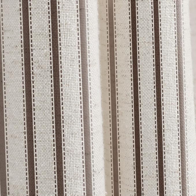 Farmhouse Striped Shower Curtain Brown Vintage Linen Curtain 72"W X 72"L | Striped Shower Curtains with Linen Texture for Bathroom Decor