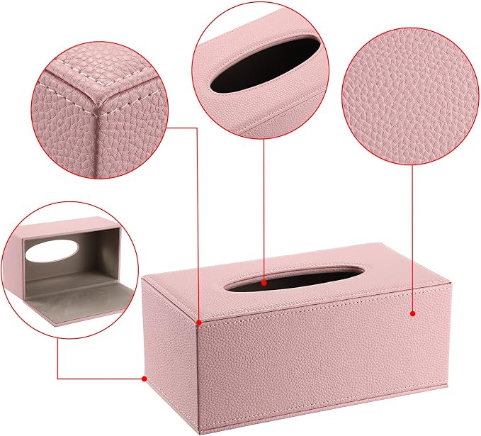 Sumnacon Tissue Box Cover Rectangle,Magnetic Bottom Tissue Box Holder,Pink | Decorative PU Tissue Box Cover Rectangular,Lychee Pattern Tissue Cover for Bathroom Toilet Bedroom Living Room Table Office