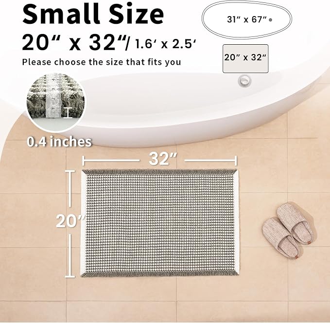 Waffle Bath Mat, Boho Bathroom Rugs Non Slip Washable, 20" x 32" | Super Absorbent Quick Dry Bath Mat, Small Boho Bathroom Mats, Soft Waffle Weave Farmhouse Bathroom Decor, Olive Green & White