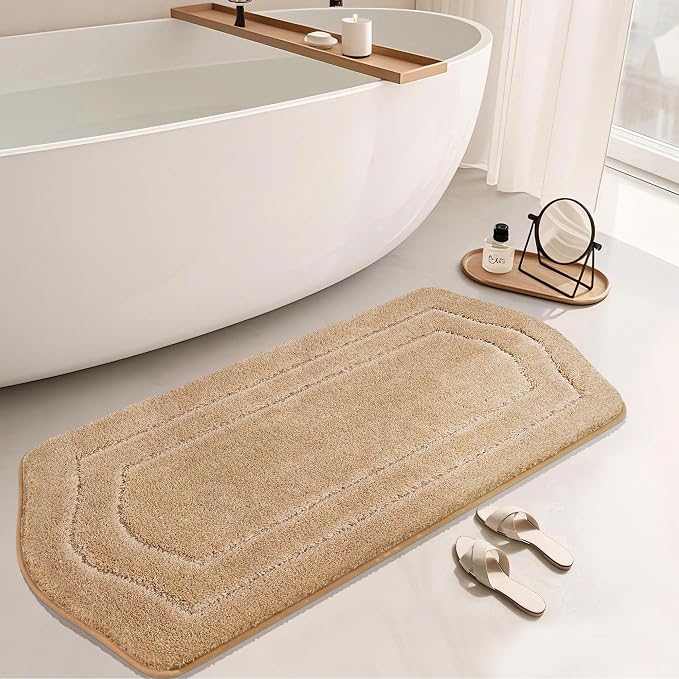 COSY HOMEER Non-Slip Bath Mat Extra Thick Absorbent Plush Washable | 24"x60" Beige Non-Slip Extra Thick Plush Absorbent Machine Washable Bath Mat Bathroom Rug Floor Tub Shower
